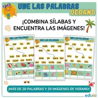 Vista previa - Hojas de trabajo - Une las palabras de Verano - Juego de lectoescritura (3 páginas) - Portada