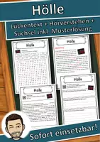 Vorschau - Unterrichtsreihen - Hölle Lückentext mit Wortspeicher Hörverstehen und Suchsel - Deckblatt