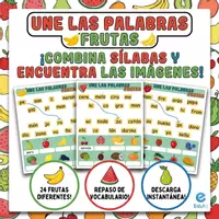 Vista previa - Hojas de trabajo - Une las Palabras: Frutas 🍓🍉 - Actividad de Lectoescritura y Vocabulario - Portada