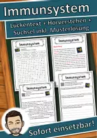Vorschau - Unterrichtsreihen - Immunsystem Lückentext mit Wortspeicher Hörverstehen und Suchsel - Deckblatt
