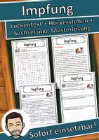 Vorschau - Unterrichtsreihen - Impfung Lückentext mit Wortspeicher Hörverstehen und Suchsel - Deckblatt