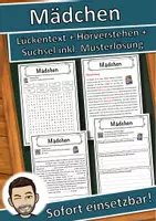 Vorschau - Unterrichtsreihen - Mädchen Lückentext mit Wortspeicher Hörverstehen und Suchsel - Deckblatt