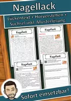 Vorschau - Unterrichtsreihen - Nagellack Lückentext mit Wortspeicher Hörverstehen und Suchsel - Deckblatt