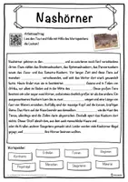 Vorschau - Unterrichtsreihen - Nashörner Lückentext mit Wortspeicher Hörverstehen und Suchsel - Seite 1