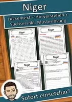 Vorschau - Unterrichtsreihen - Niger Lückentext mit Wortspeicher Hörverstehen und Suchsel - Deckblatt