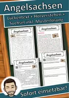 Vorschau - Unterrichtsreihen - Angelsachsen Lückentext mit Wortspeicher Hörverstehen und Suchsel - Deckblatt