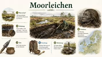 Vorschau - Arbeitsblätter - AB mit Fragen zum Thema "Moorleichen" + Lösungsblatt + Infografik - Seite 1