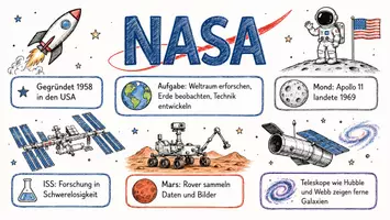 Vorschau - Arbeitsblätter - AB mit Fragen zum Thema "NASA" + Lösungsblatt + Infografik - Seite 1