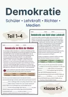 Vorschau - Unterrichtsreihen - Demokratie aus vier Blickwinkeln – Lesetext & Lückentext‑Set (Schüler, Lehrerin, Journalist, Richter) - Deckblatt