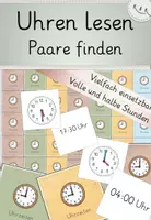 Vorschau - Spiele - Uhr lesen, Uhrzeiten-Spiel: Paare finden -Volle und halbe Stunden- - Deckblatt