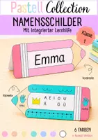 Vorschau - Merkblätter - Pastell Collection: Namensschilder Klasse 1 mit Lernhilfen | Editierbar - Deckblatt