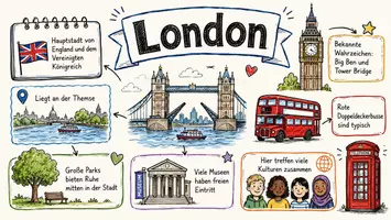 Vorschau - Arbeitsblätter - AB mit Fragen zum Thema "London" + Lösungsblatt + Mindmap + Infografik - Seite 1