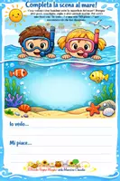 anteprima - Esercizi - COMPLETA LA SCENA AL MARE! – Attività di disegno e scrittura (colori + bianco e nero) - Pagina di copertina