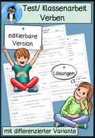 Vorschau - Arbeitsblätter - Klassenarbeit Verben Klasse 3 & 4 | Zeitformen, Präsens, Präteritum, Perfekt, Futur | Test Deutsch Grundschule mit Lösungen - Deckblatt