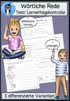 Vorschau - Arbeitsblätter - Wörtliche Rede Test Klassenarbeit Grundschule (Klasse 4-6) – 3 differenzierte Lernzielkontrollen mit Lösungen & editierbar - Deckblatt