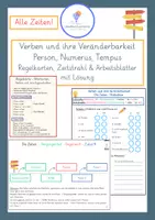 Vorschau - Arbeitsblätter - Verben - Zeiten, Numerus, Person - Klasse 5-7 - Regelkarten, Zeitstrahl, Arbeitsblätter - Deckblatt