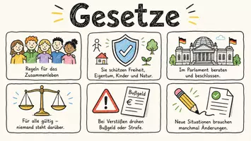 Vorschau - Arbeitsblätter - Arbeitsblätter zum Thema "Gesetz" + Lösung & MP3 + Infografik - Seite 1