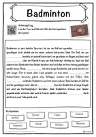 Vorschau - Unterrichtsreihen - Badminton Lückentext mit Wortspeicher Hörverstehen und Suchsel - Seite 1