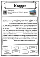 Vorschau - Unterrichtsreihen - Bagger Lückentext mit Wortspeicher Hörverstehen und Suchsel - Seite 1