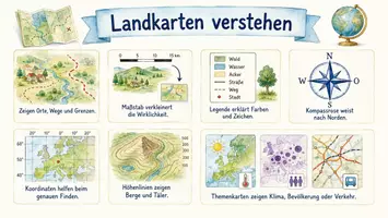 Vorschau - Arbeitsblätter - AB mit Fragen zum Thema "Landkarte" + Lösungsblatt + Infografik - Seite 1