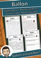 Vorschau - Unterrichtsreihen - Ballon Lückentext mit Wortspeicher Hörverstehen und Suchsel - Deckblatt