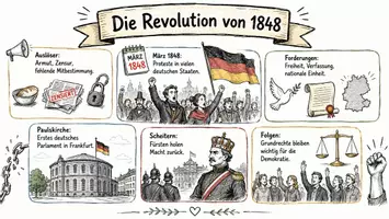 Vorschau - Arbeitsblätter - Arbeitsblatt "Die Revolution von 1848" + interaktive Lösung & MP3 + Mindmap + Infografik - Seite 1