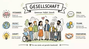 Vorschau - Arbeitsblätter - AB mit Fragen zum Thema "Gesellschaft" + Lösungsblatt + Infografik - Seite 1