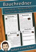 Vorschau - Unterrichtsreihen - Bauchredner Lückentext mit Wortspeicher Hörverstehen und Suchsel - Deckblatt