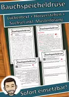Vorschau - Unterrichtsreihen - Bauchspeicheldrüse Lückentext mit Wortspeicher Hörverstehen und Suchsel - Deckblatt