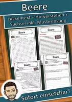 Vorschau - Unterrichtsreihen - Beere Lückentext mit Wortspeicher Hörverstehen und Suchsel - Deckblatt