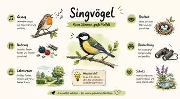 Vorschau - Arbeitsblätter - AB mit Fragen zum Thema "Singvögel" + Lösungsblatt + Infografik - Seite 1