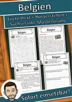 Vorschau - Unterrichtsreihen - Belgien Lückentext mit Wortspeicher Hörverstehen und Suchsel - Deckblatt