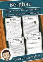 Vorschau - Unterrichtsreihen - Bergbau Lückentext mit Wortspeicher Hörverstehen und Suchsel - Deckblatt