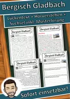 Vorschau - Unterrichtsreihen - Bergisch Gladbach Lückentext mit Wortspeicher Hörverstehen und Suchsel - Deckblatt