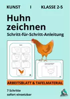 Vorschau - Arbeitsblätter - Huhn zeichnen: 7 Schritte 🐔 AB & Tafel - Deckblatt