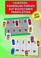 Vorschau - Spiele - Buchstaben lernen mit Autos – Legespiel zum Zuordnen von Groß- und Kleinbuchstaben für Kinder - Deckblatt