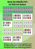 Vorschau - Spiele - Buchstaben lernen mit Autos – Legespiel zum Zuordnen von Groß- und Kleinbuchstaben für Kinder - Seite 1