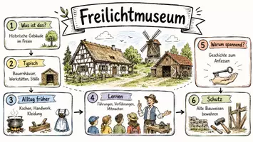 Vorschau - Arbeitsblätter - AB mit Fragen zum Thema "Freilichtmuseum" + Lösungsblatt + Mindmap + Infografik - Seite 1