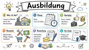 Vorschau - Arbeitsblätter - AB mit Fragen zum Thema "Ausbildung" + Lösungsblatt + Mindmap + Infografik - Seite 1