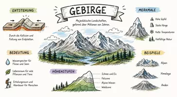Vorschau - Arbeitsblätter - AB mit Fragen zum Thema "Gebirge" + Lösungsblatt + Infografik - Seite 1