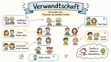 Vorschau - Arbeitsblätter - AB mit Fragen zum Thema "Verwandtschaft" + Lösungsblatt + Infografik - Seite 1