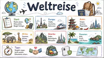 Vorschau - Arbeitsblätter - Arbeitsblätter zum Thema "Weltreise" + Lösung & MP3 + Mindmap - Seite 1