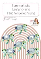 Vorschau - Aufgabenkarten - Sommerliche Umfang- & Flächenberechnung inkl. Lösung - Deckblatt