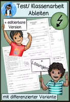 Vorschau - Arbeitsblätter - Ableiten Test Klassenarbeit nach FRESCH Klasse 3 & 4 | Rechtschreibung, mit Differenzierung, Lösungen & editierbarer Version - Deckblatt