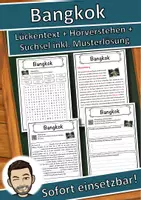 Vorschau - Unterrichtsreihen - Bangkok Lückentext mit Wortspeicher Hörverstehen und Suchsel - Deckblatt