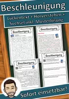 Vorschau - Unterrichtsreihen - Beschleunigung Lückentext mit Wortspeicher Hörverstehen und Suchsel - Deckblatt