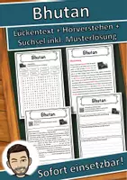 Vorschau - Unterrichtsreihen - Bhutan Lückentext mit Wortspeicher Hörverstehen und Suchsel - Deckblatt