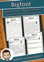 Vorschau - Unterrichtsreihen - Bigfoot Lückentext mit Wortspeicher Hörverstehen und Suchsel - Deckblatt
