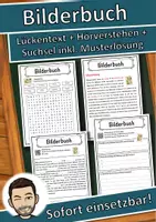 Vorschau - Unterrichtsreihen - Bilderbuch Lückentext mit Wortspeicher Hörverstehen und Suchsel - Deckblatt