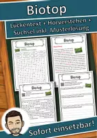 Vorschau - Unterrichtsreihen - Biotop Lückentext mit Wortspeicher Hörverstehen und Suchsel - Deckblatt